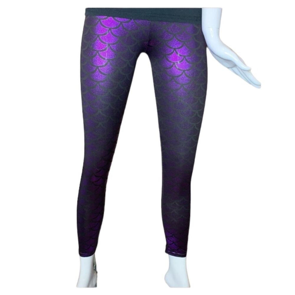 Leggings Y2K Metallic Purple Mermaid Scallops Print Size S